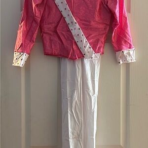 Pink Sequin-Trim Dance Costume Set with White Pants